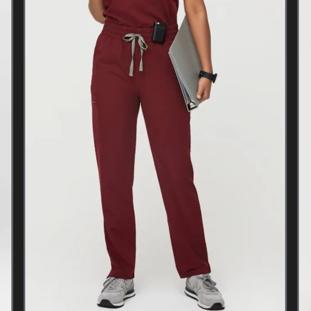 Figs High Waisted Yola Skinny Scrub Pants in Burgundy